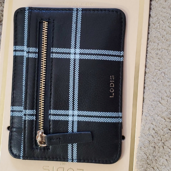 LODIS black leather plaid card case NWT with RFID protection - Picture 2 of 5